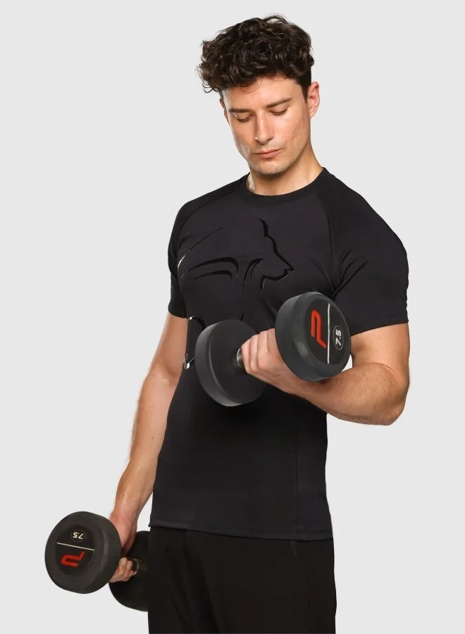 Musclemind Compression Half Sleeve T-Shirt with Muscle Support, Breathable Mesh, Lightweight, Quick Drying, Anti-Static, Anti-Odour, Anti-Microbial And 4-Way Stretchable